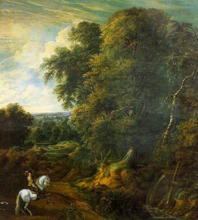 Corneille Huysmans Landscape with a Horseman in a Clearing oil painting picture